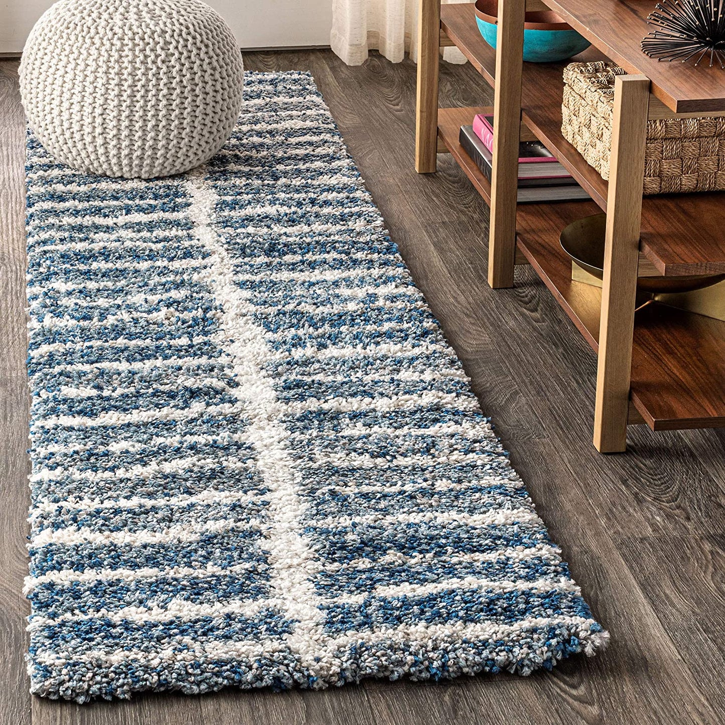 Merida Stacked Grid Shag Grey/Ivory Soft Area Rug