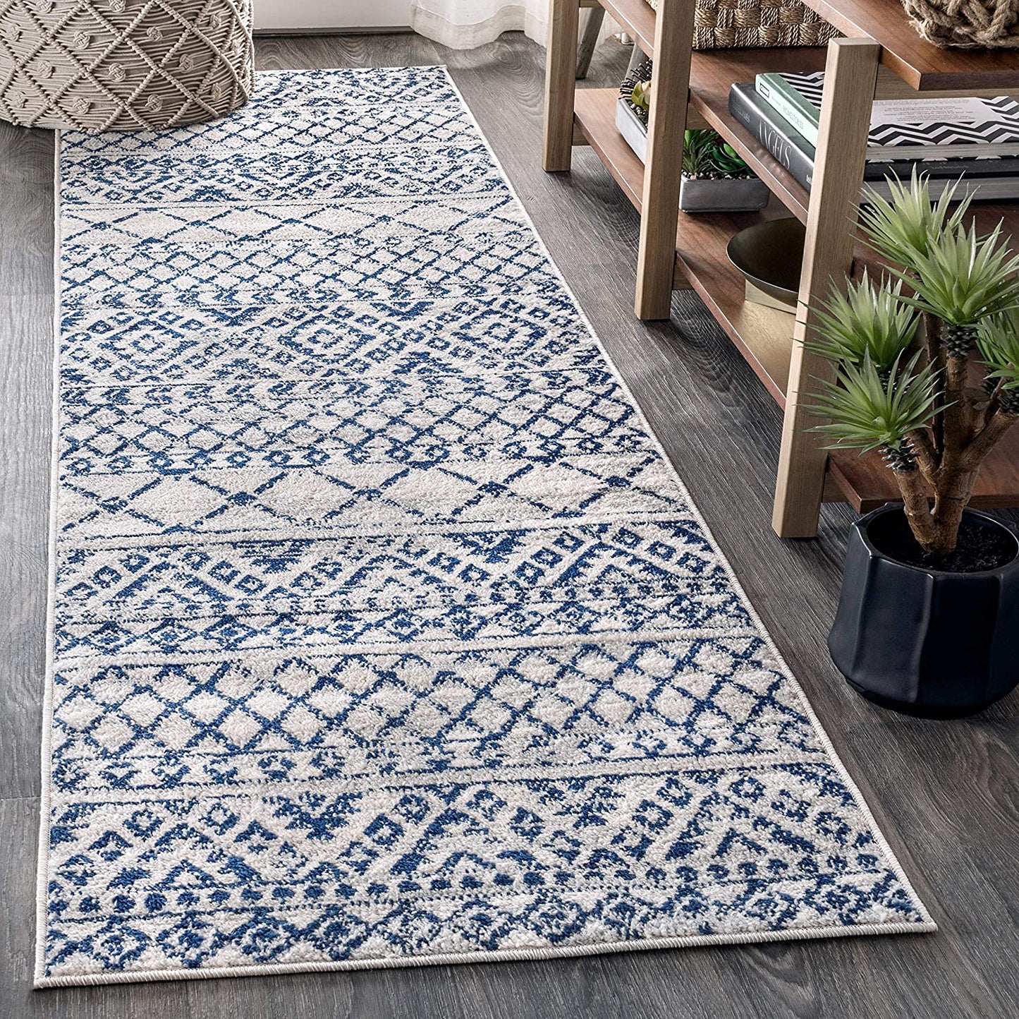 Moroccan HYPE Boho Vintage Tribal Cream/Blue Soft Area Rug Cream/blue