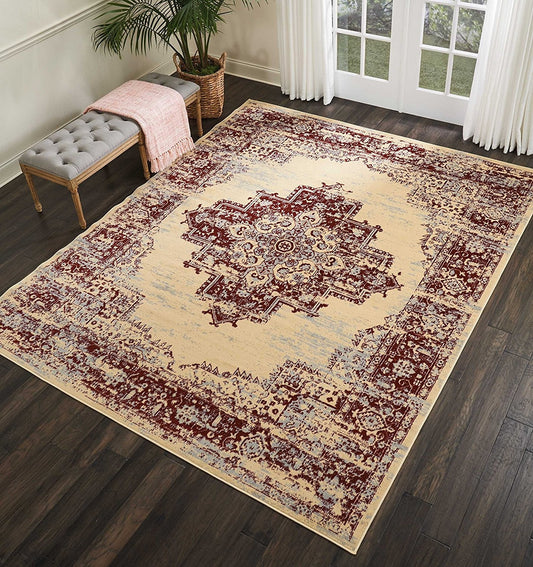 Cream Red Distressed Persian Area Rugs