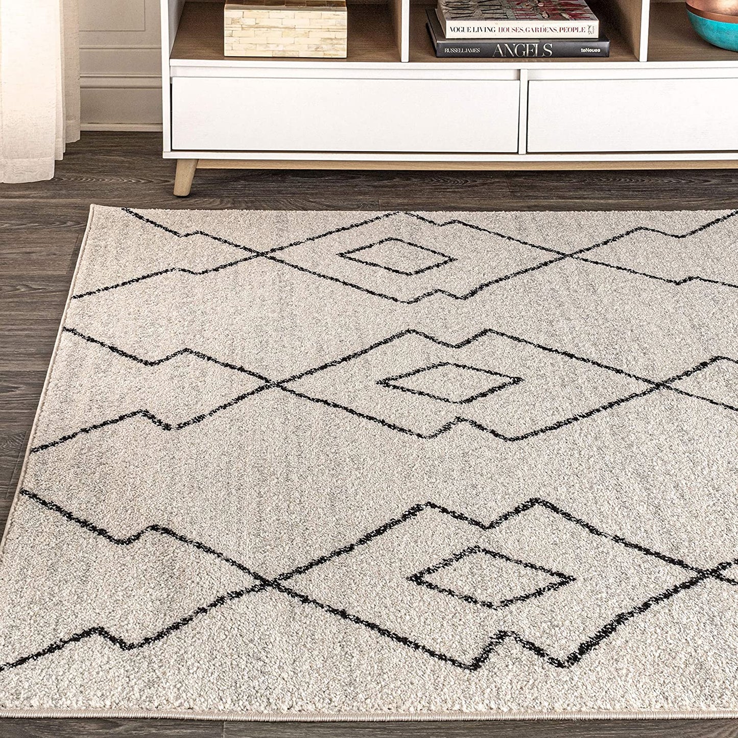Moroccan Pattern Cream/Black Grey/Cream Soft Area Rug