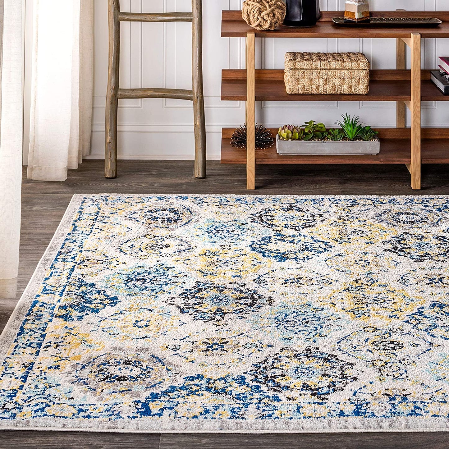 Modern Persian Boho Vintage Trellis Blue/Multi Soft Area Rug,