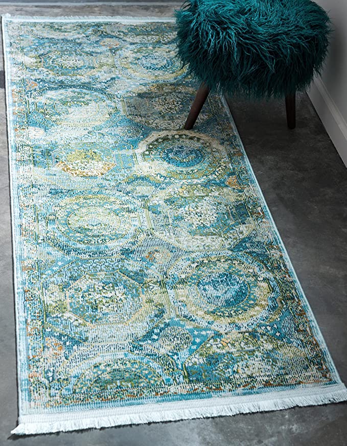Baracoa Collection Bright Tones Vintage Traditional Light Blue Area Rug