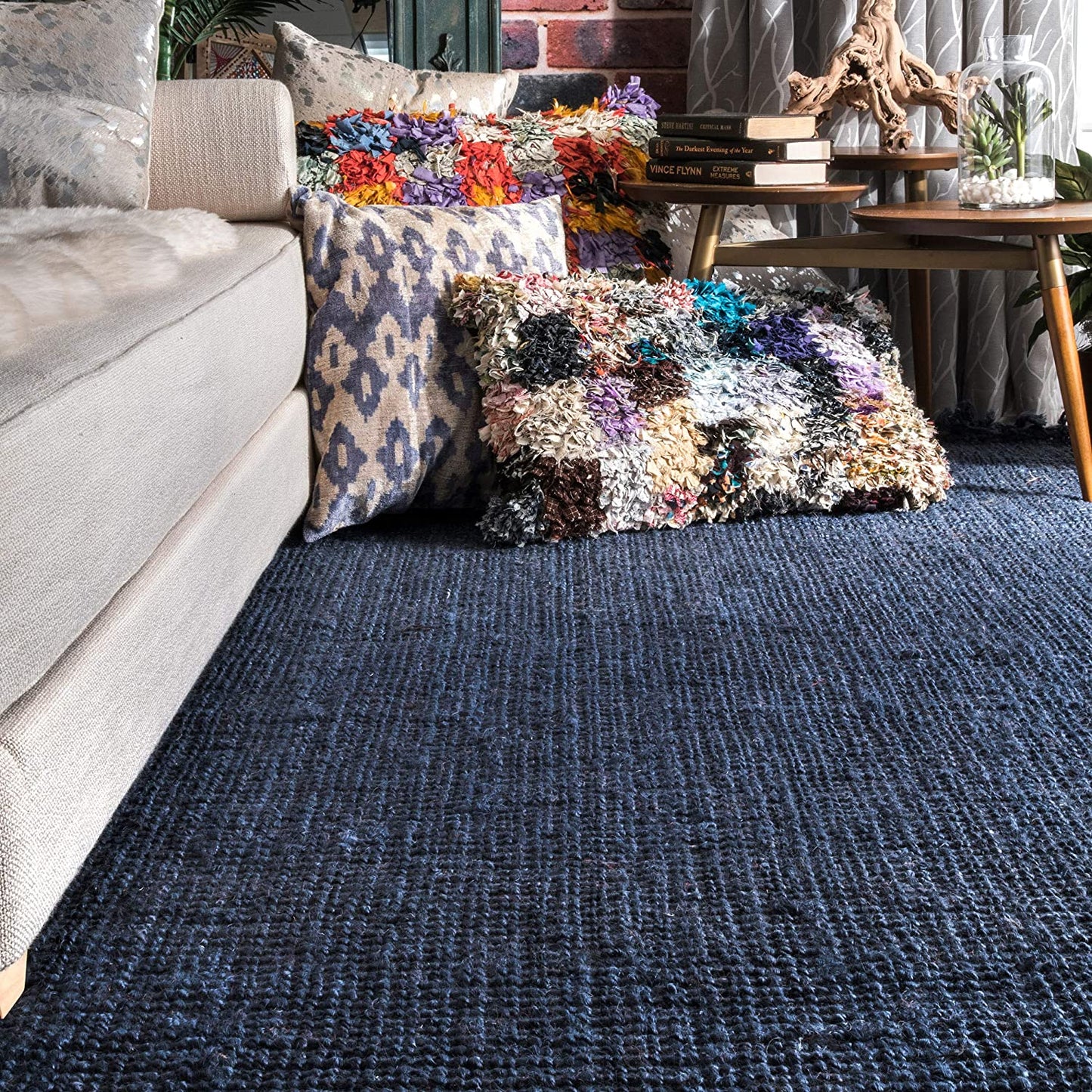 Chunky Loop Navy Blue Jute Rug - Multiple sizes available