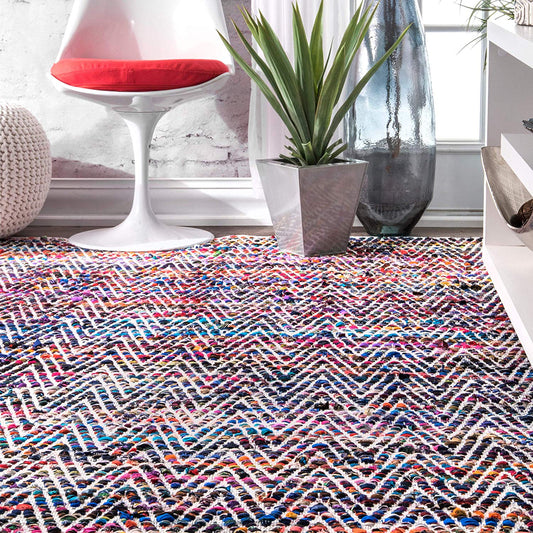 Handwoven Chevron Pattern Soft Indigo Texture Area Rug