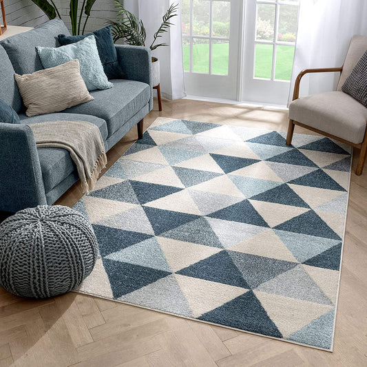 Isometry  Modern dark blue Geometric Triangle Pattern Soft Area Rug
