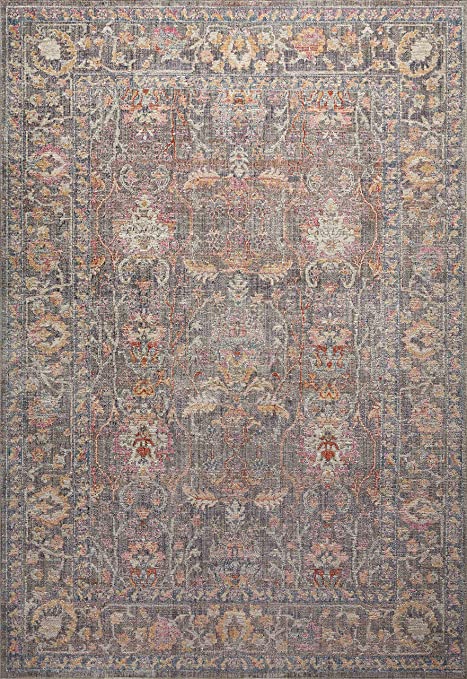 Chris Loves Julia x Loloi Rosemarie ROE-04 Graphite / Multi Oriental Area Rug 18" x 18" Sample Swatch