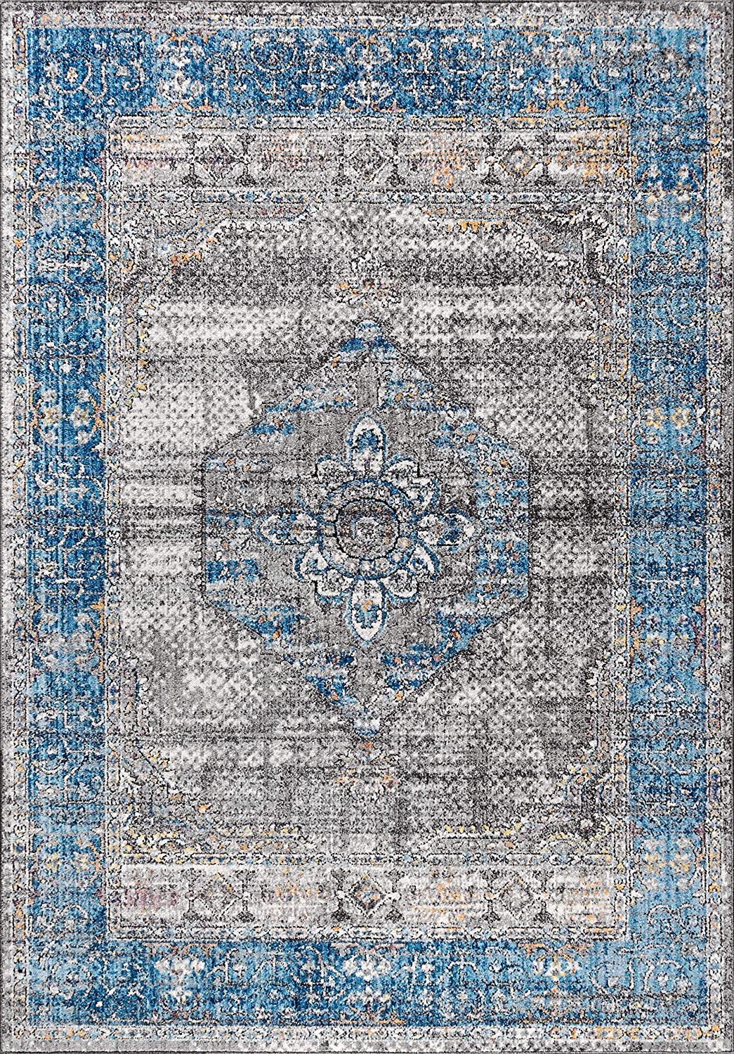 Anatolia Vintage Medallion Peacock Blue/Gray Soft Area Rug