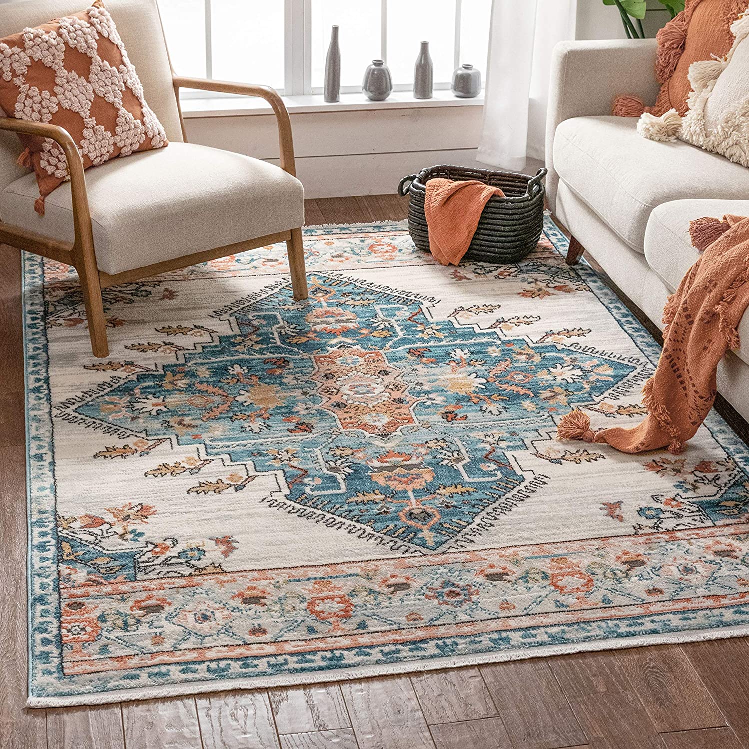 Estin Multi Blue Ivory Vintage Distressed Boho Soft Area Rug – Joanna ...