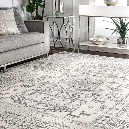 Grey Ivory Bohemian Pattern Soft Area Rugs