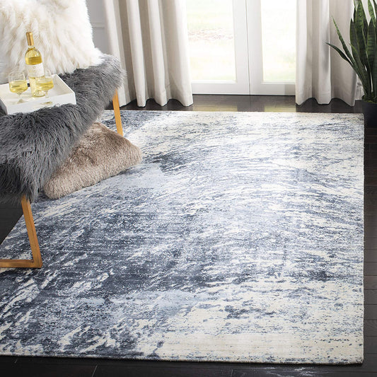 Mirage Collection MIR756M Handmade Modern Abstract Viscose Area Rug Blue / Ivory