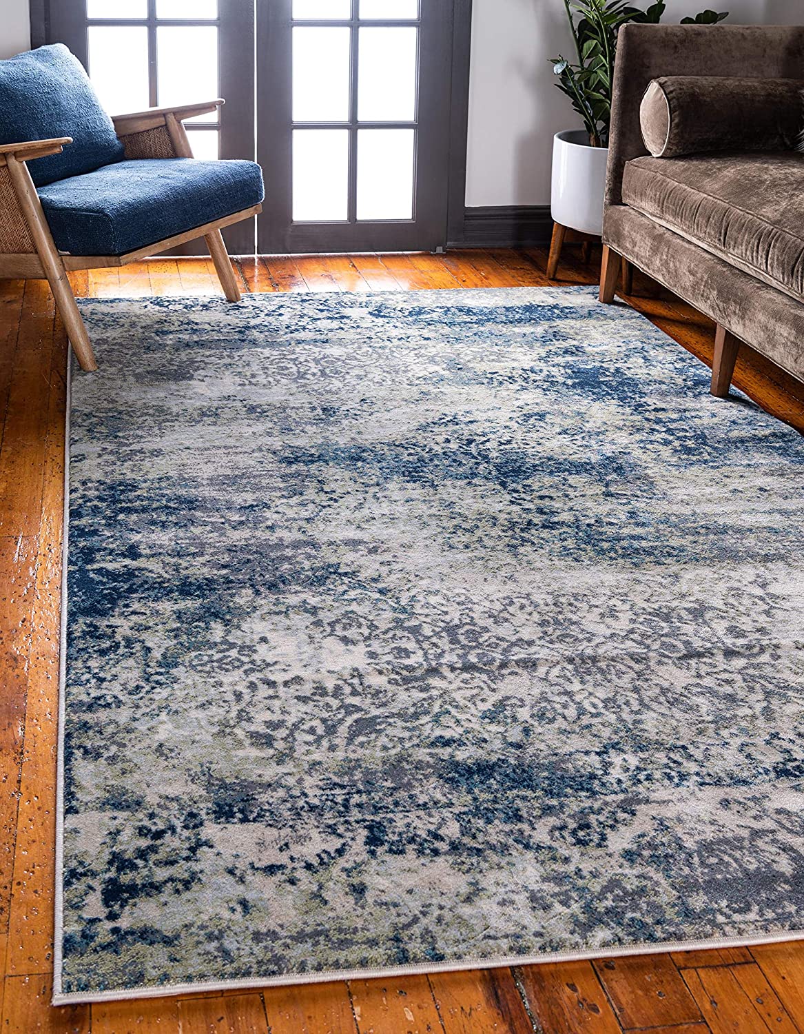 Mystic Collection Abstract Vintage Navy Blue Area Rug
