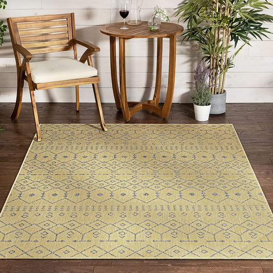 Nors Yellow Indoor/Outdoor Flat Weave Pile Nordic Lattice Pattern Runner Rug 3x10 (2'7" x 9'10")