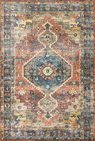 Loloi II Skye Collection SKY-03 Turquoise / Terracotta, Traditional 2'-0" x 5'-0" Accent Rug