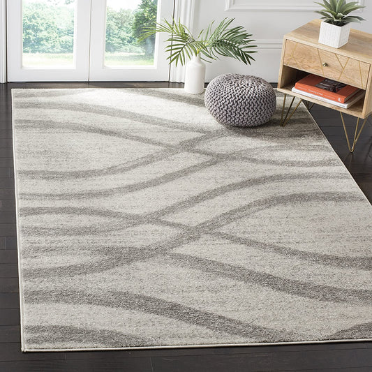 Modern Wave Distressed Soft Area Rug, Cream / Grey