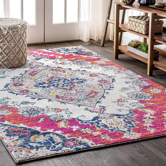 Bohemian FLAIR Boho Vintage Medallion Blue/Multi. Soft Area Rug