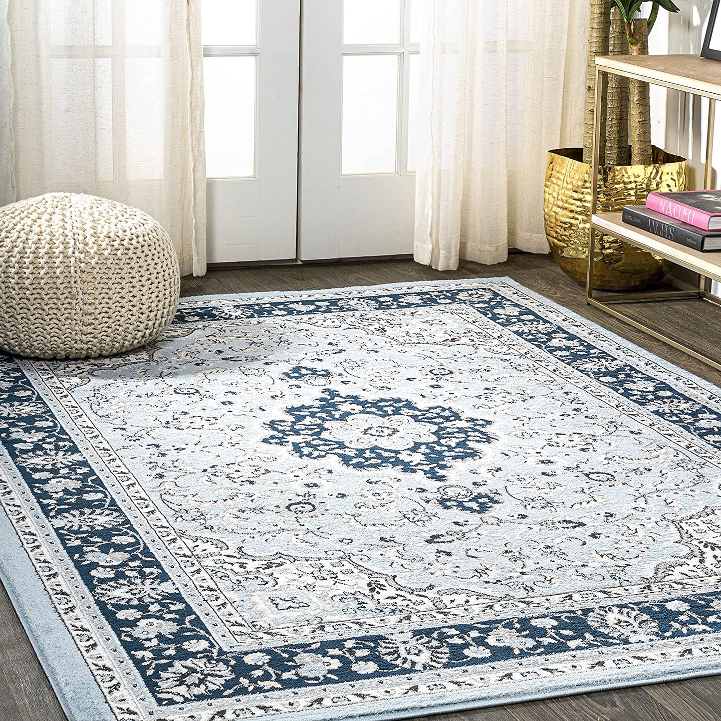 Palmette Modern Persian Floral Soft Area Rug  Blue/Navy