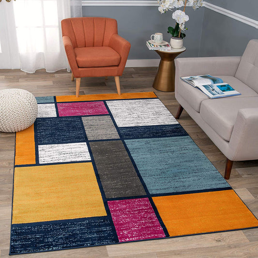 Box Pattern Multi-color Soft Area Rug