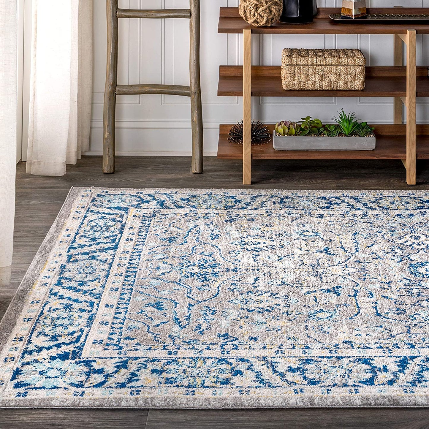 Modern Persian Boho Floral Vintage Gray/Navy Soft Area Rug