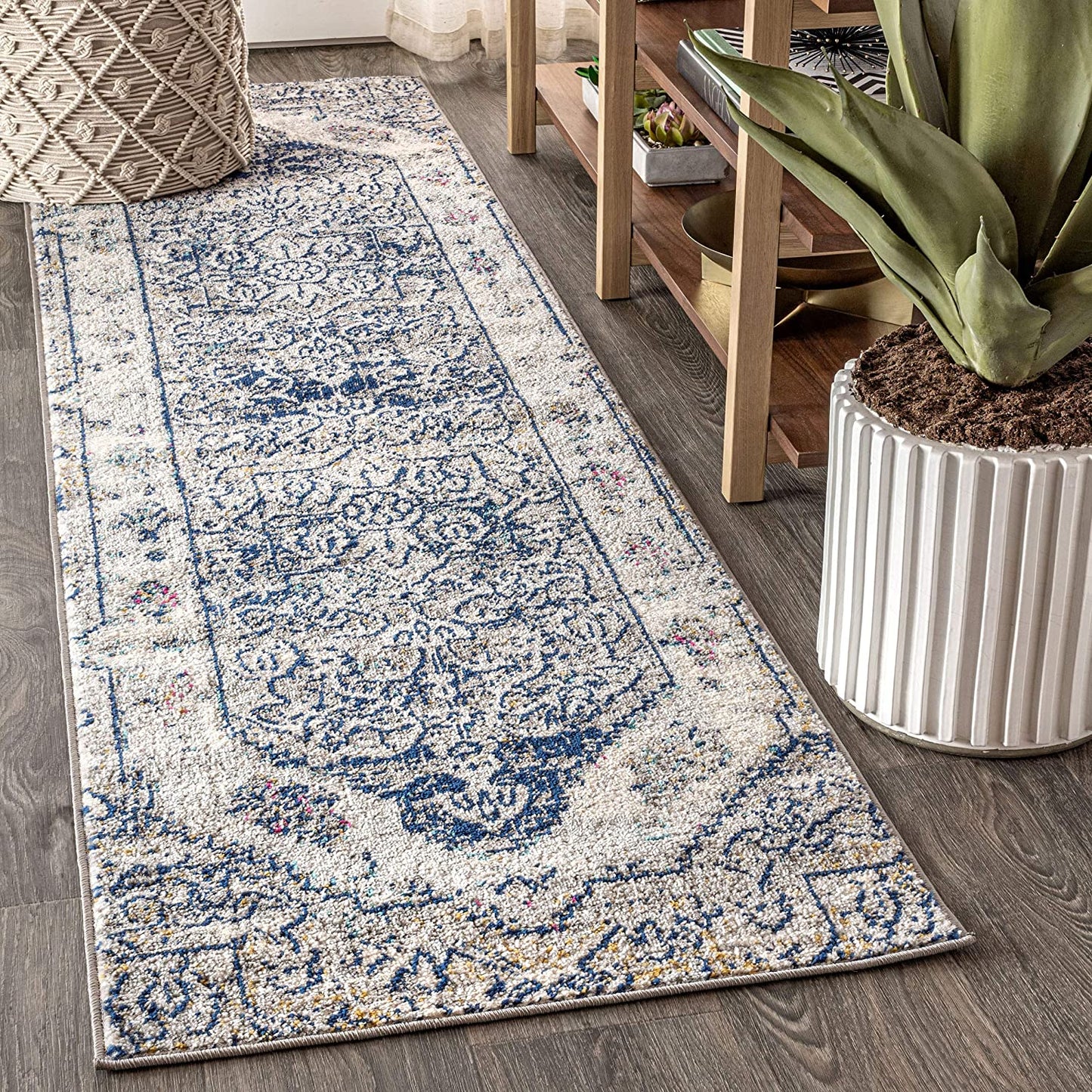 Modern Persian Boho Vintage Cream/Blue Soft Area Rug