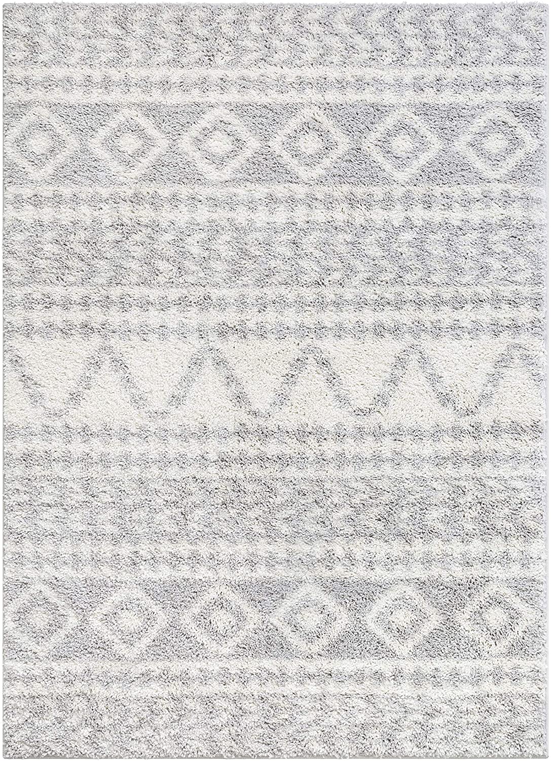 Tribal Diamond Stripes Grey Soft Shag Area Rug
