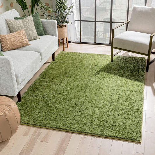 Ciel Green Ultra-Soft Multi-Textured Shimmer Pile Area Rug