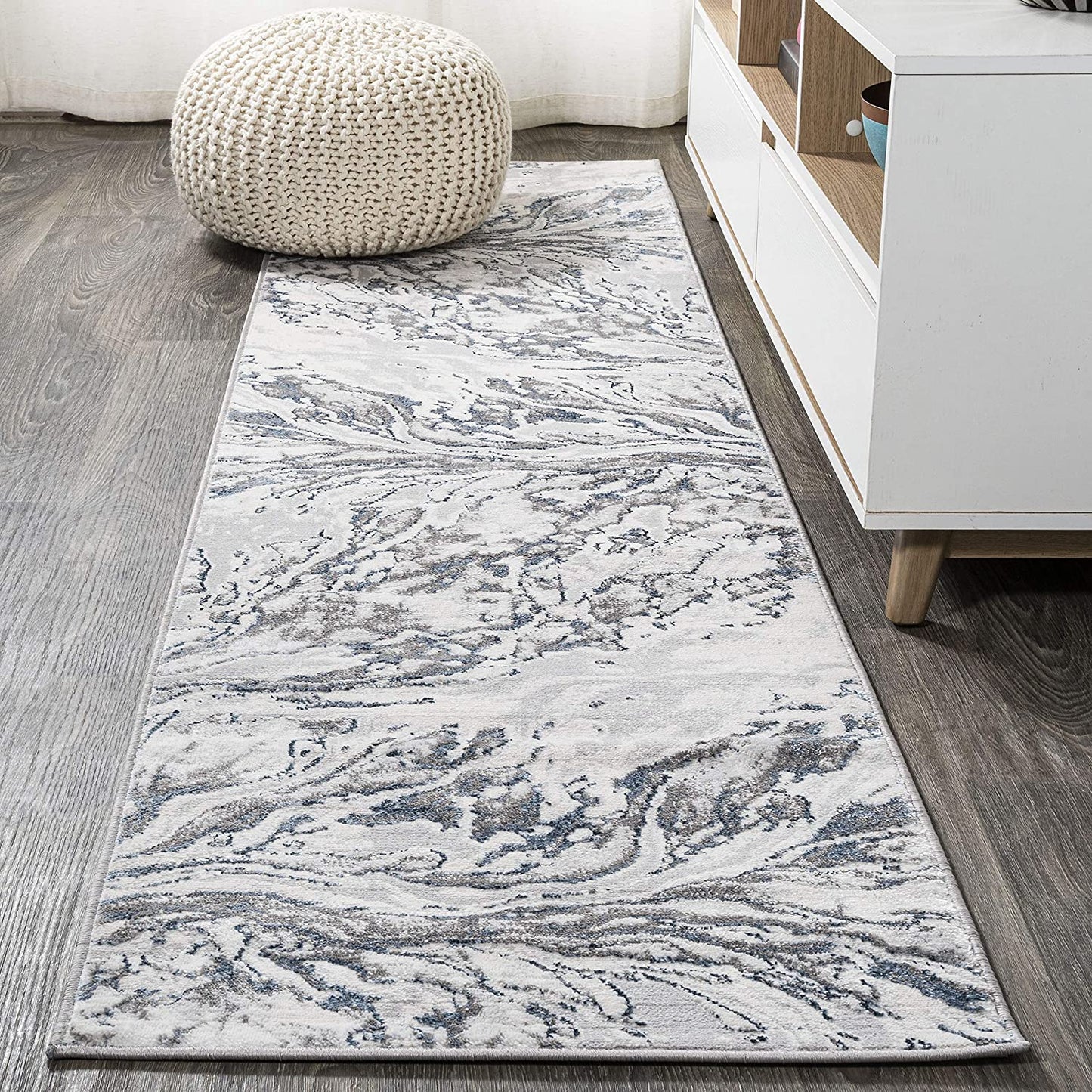 Swirl Marbled Abstract Gray/Blue Soft Area Rug