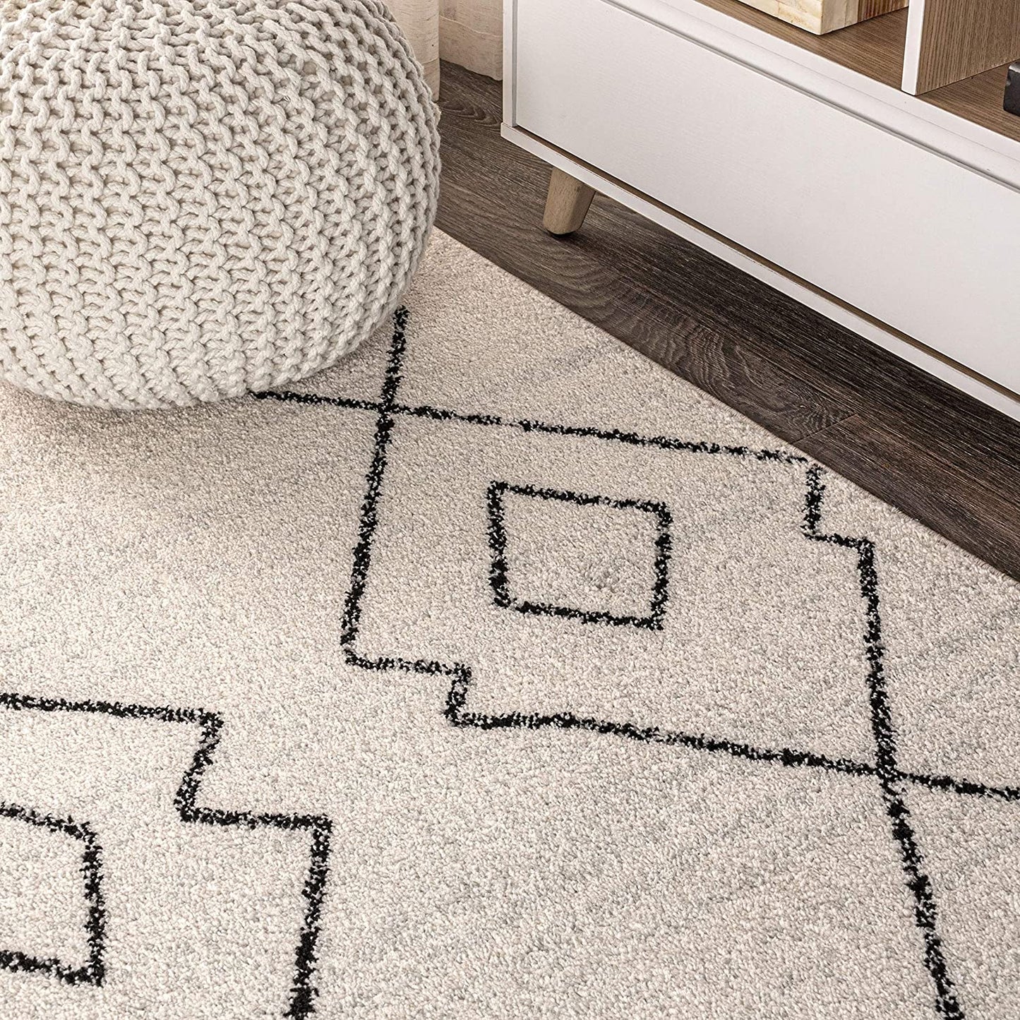 Moroccan Pattern Cream/Black Grey/Cream Soft Area Rug