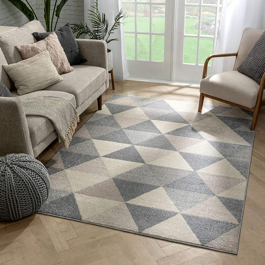 Isometry  Modern  Grey Geometric Triangle Pattern Soft Area Rug