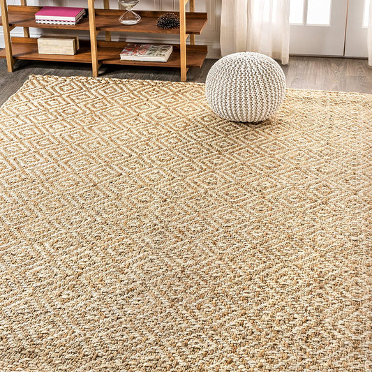 JONATHAN Y Hira Hand Woven Diamond Chunky Jute Natural soft Area Rug