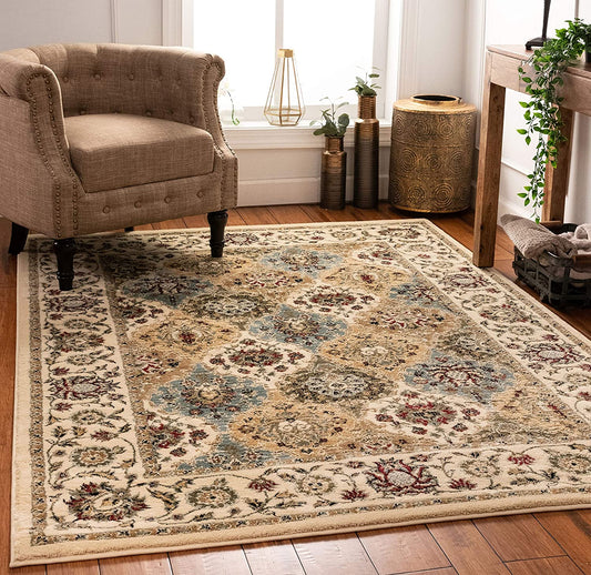 Persian Oriental Panel Runner Rug Ivory Multicolor