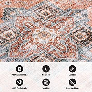 Bohemian Distressed Machine Washable Non Slip Area Rug