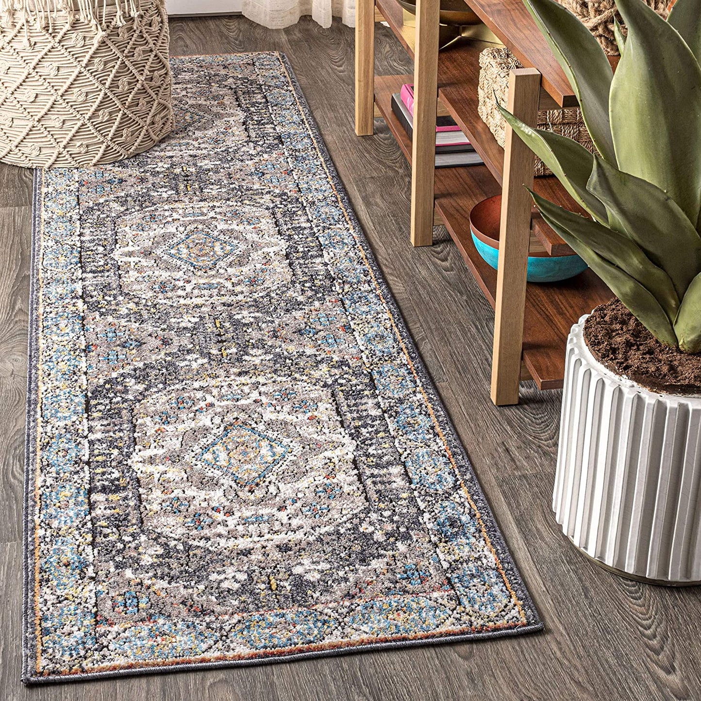 Kesan Vintage Medallion Blue Soft Area Rug