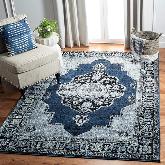 Oriental Persian Distressed Area Rug, Blue/Grey