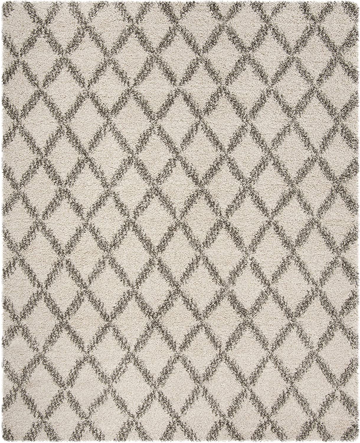SAFAVIEH Hudson Shag Collection Moroccan Trellis Non-Shedding Living Room Bedroom Dining Room Entryway Plush 2-inch Thick Runner, , Ivory / Grey