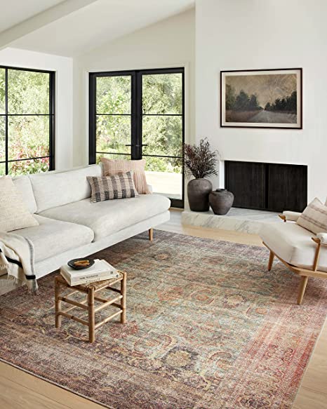 Amber Lewis x Loloi Georgie Collection GER-07 Moss / Salmon 2'3" x 3'9" Accent Rug