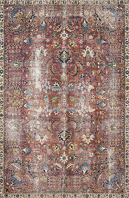 Chris Loves Julia x Loloi Jules JUL-05 Lagoon / Brick Oriental Area Rug 5'-0" x 7'-6"