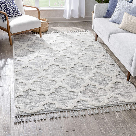 Vera Cream | Moroccan Lattice High-Lo Textured | Area Rug