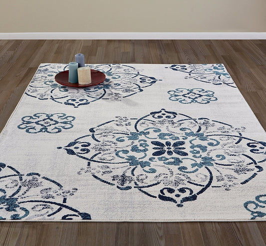 Design Beige/Navy/Teal/Gray/Grey Area Rugs