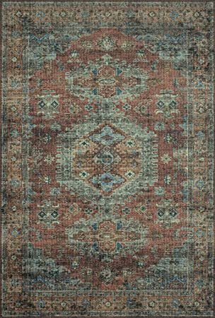 Loloi II Skye Collection SKY-03 Turquoise / Terracotta, Traditional 2'-0" x 5'-0" Accent Rug