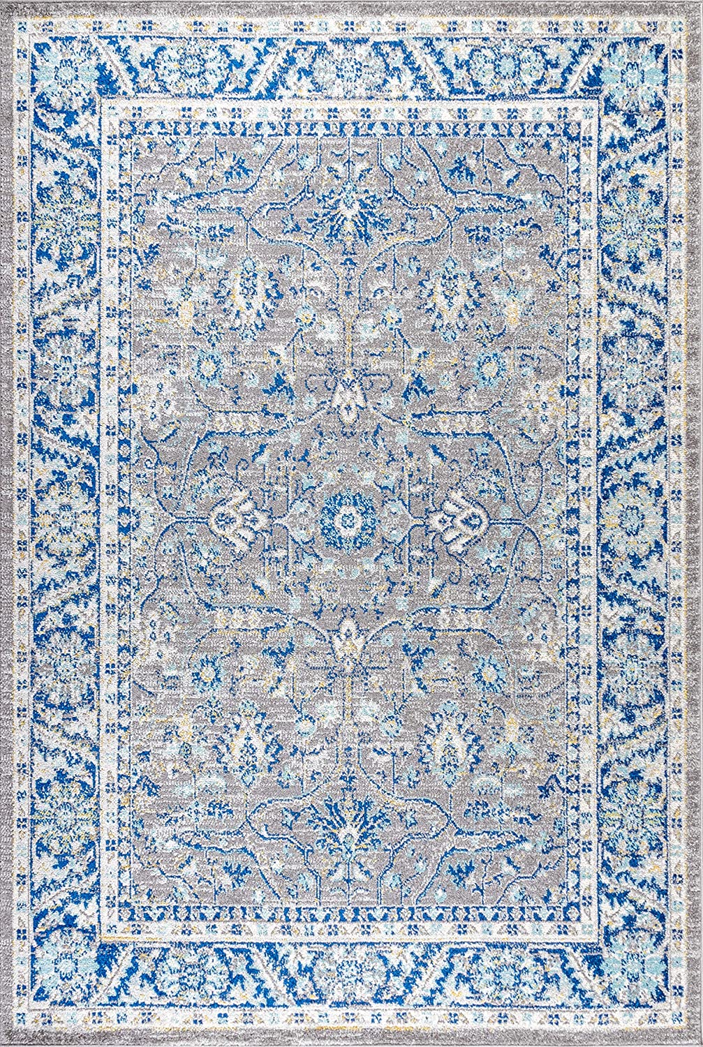 Modern Persian Boho Floral Vintage Gray/Navy Soft Area Rug