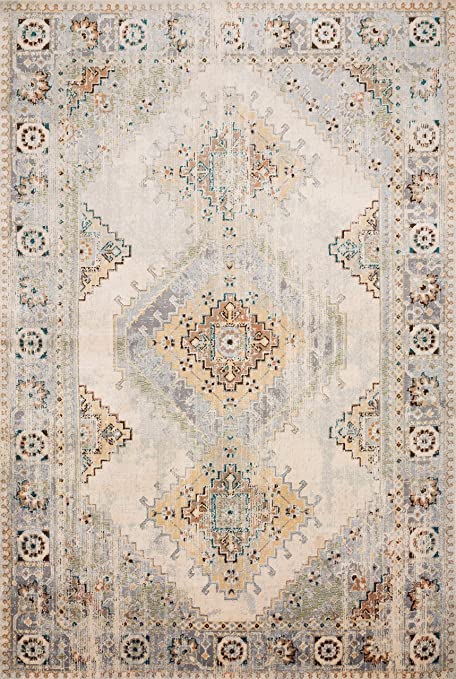 Loloi ll Isadora Collection Distressed Persian Area Rug, 2'-7" x 8'-0" Runner, Oatmeal/Multi