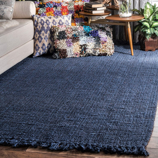 Chunky Loop Navy Blue Jute Rug - Multiple sizes available