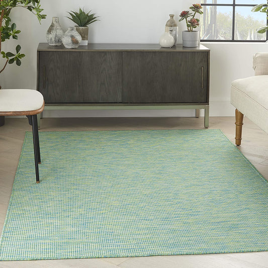 Flat-Weave Indoor/Outdoor Blue/Green Area Rug