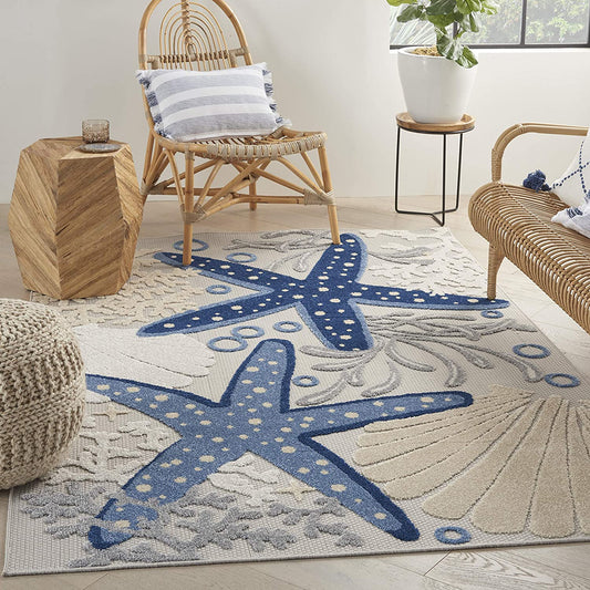 Coastal Starfish Blue/ Grey Soft Area Rug