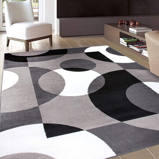 Circle Gray White Black Soft Area Rug