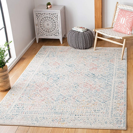 Moroccan Boho Area Rug Ivory / Terracotta