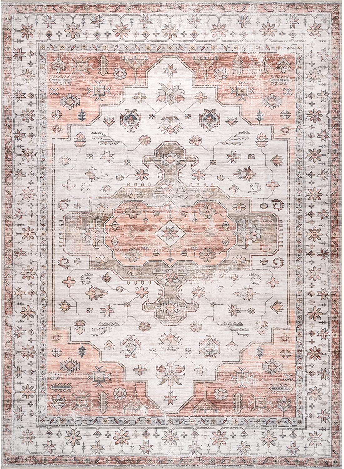 Banks Machine Washable Faded Vintage Area Rug Beige