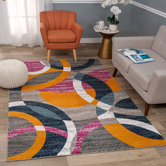 Orange Fuchsia Multi-Color Soft Circles Area Rug