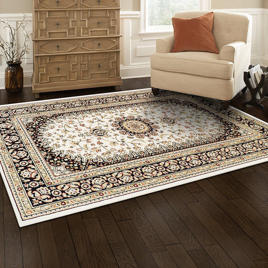 Traditional Design Ivory/Red Area Rug