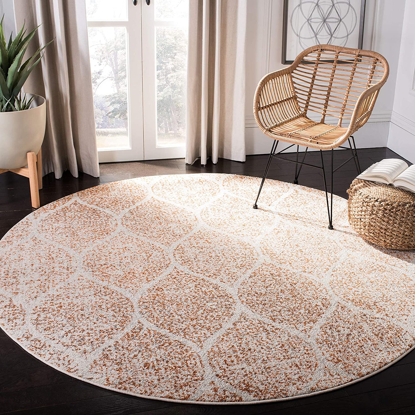 Geometric Trellis Distressed Cream/Orange Soft Area Rug